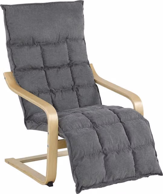 Poltrona Relaxing Recliner HOMCOM in Velluto Grigio con Braccioli e Base in Legno di Betulla per il tuo Salotto Moderno – 1
