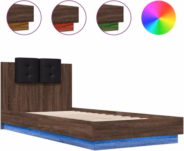 Letto singolo | Letto per adulti | Giroletto con Testiera e LED Rovere Marrone 90x200 cm