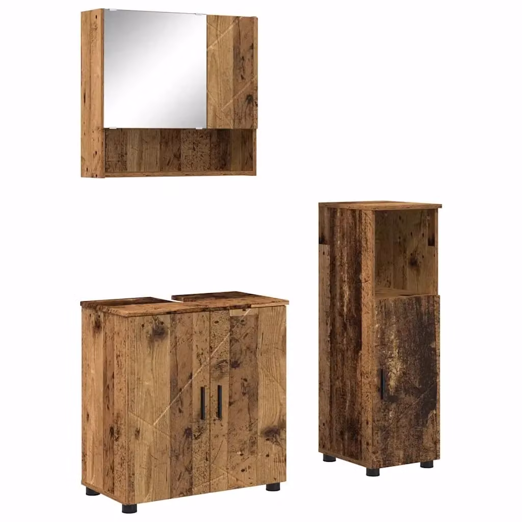 Set di mobili per il bagno moderno vidaXL in legno e metallo marrone, composto da mobile lavabo, armadietto con specchio e colonna, L/P/H: 61 x 35 x 64 cm – 2