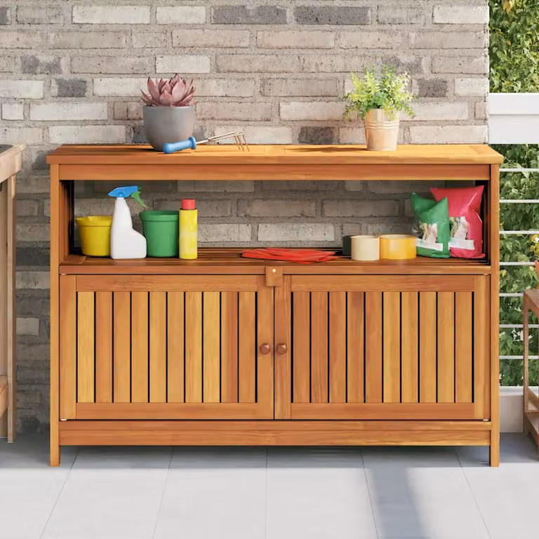 vidaXL Tavolo Consolle da Giardino in Legno di Acacia Marrone L: 110 cm, P: 35 cm, H: 75 cm