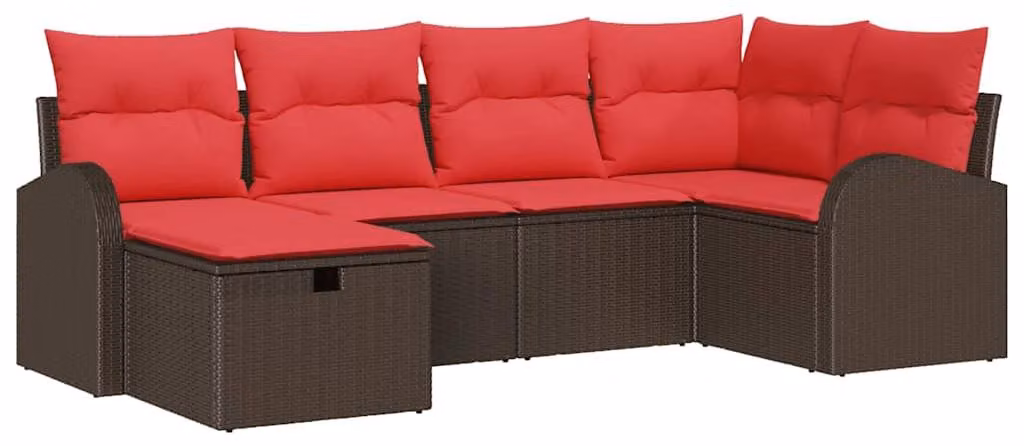 Set Divano da Giardino con cuscino 6 pcs Marrone polyrattan