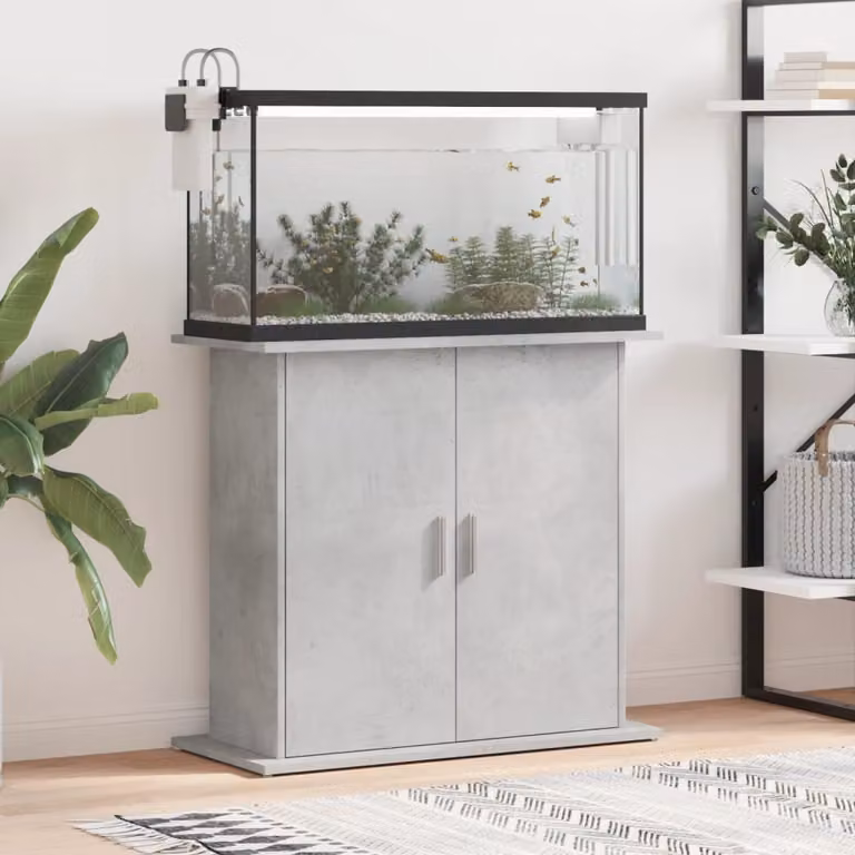 vidaXL Supporto per acquario in cemento grigio in legno ingegnerizzato L: 81 cm, P: 36 cm, H: 73 cm