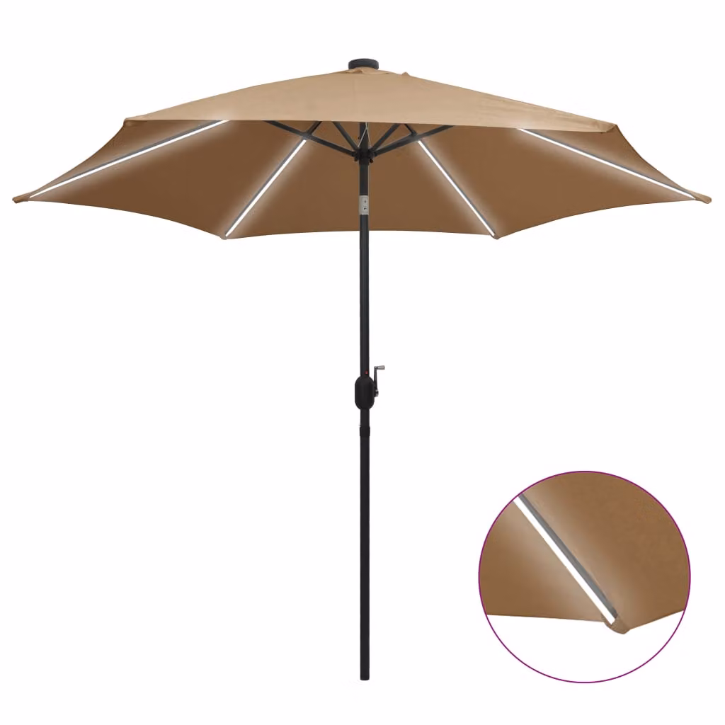 The Living Store Ombrellone con luci LED e asta in alluminio 300 cm Taupe