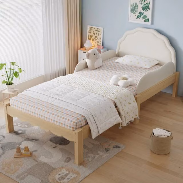 Letto imbottito per bambini REDOM in legno e tessuto beige L 200 x P 90 cm