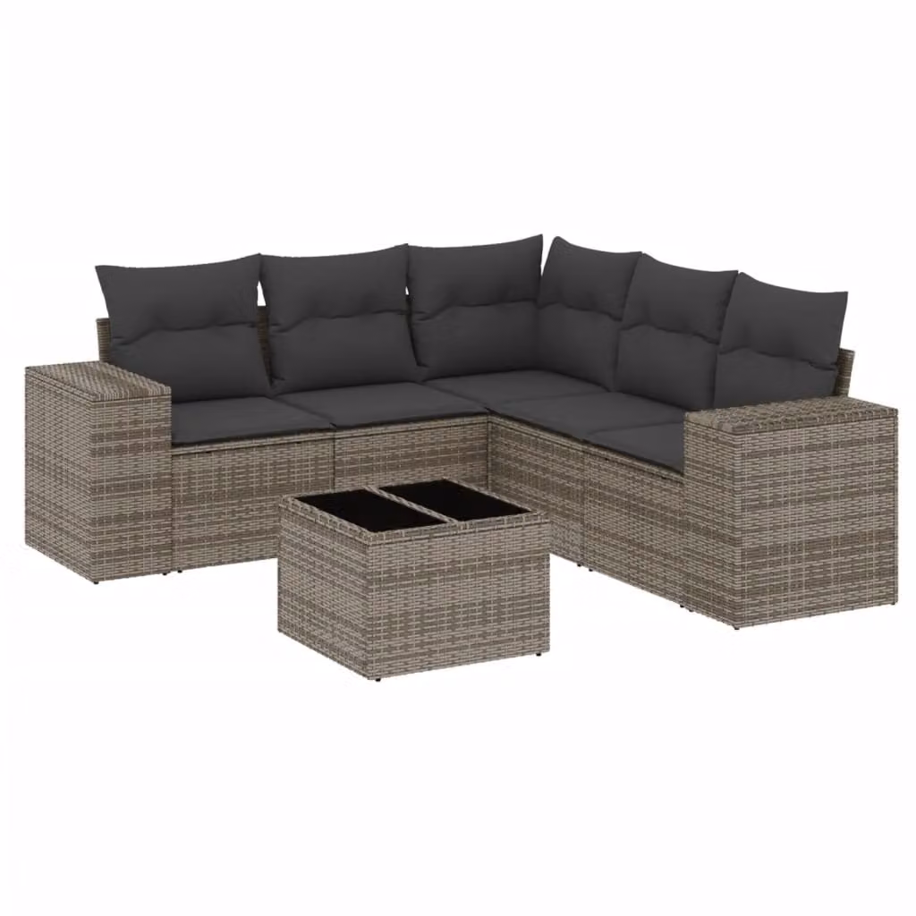 Set Divano da Giardino 6 pz con Cuscini Grigio in Polyrattan