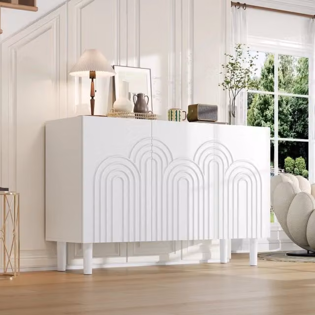 Credenza 120x38.5x79 cm con 3 ante e divisori regolabili in MDF bianco