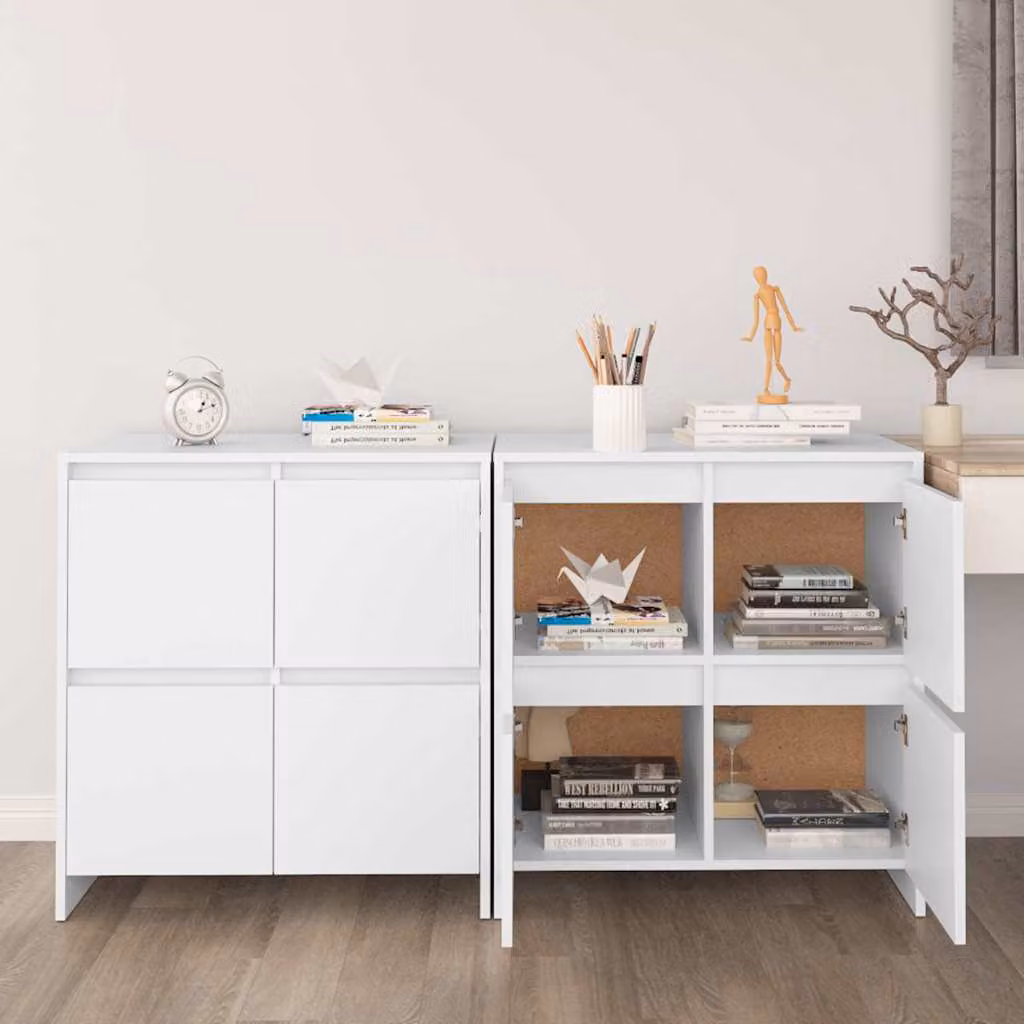 Set di 2 credenze bianche vidaXL in legno e MDF con ante a battente, stile minimalista, L 70 cm x P 41 cm x H 75 cm