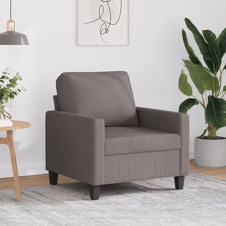 Poltrona moderna vidaXL in tessuto beige e grigio con struttura in metallo e braccioli
