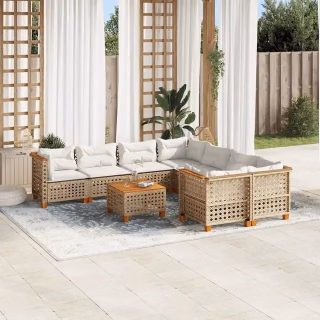 Set Divano da Giardino 9 pz con Cuscini Beige in Polyrattan 3261778