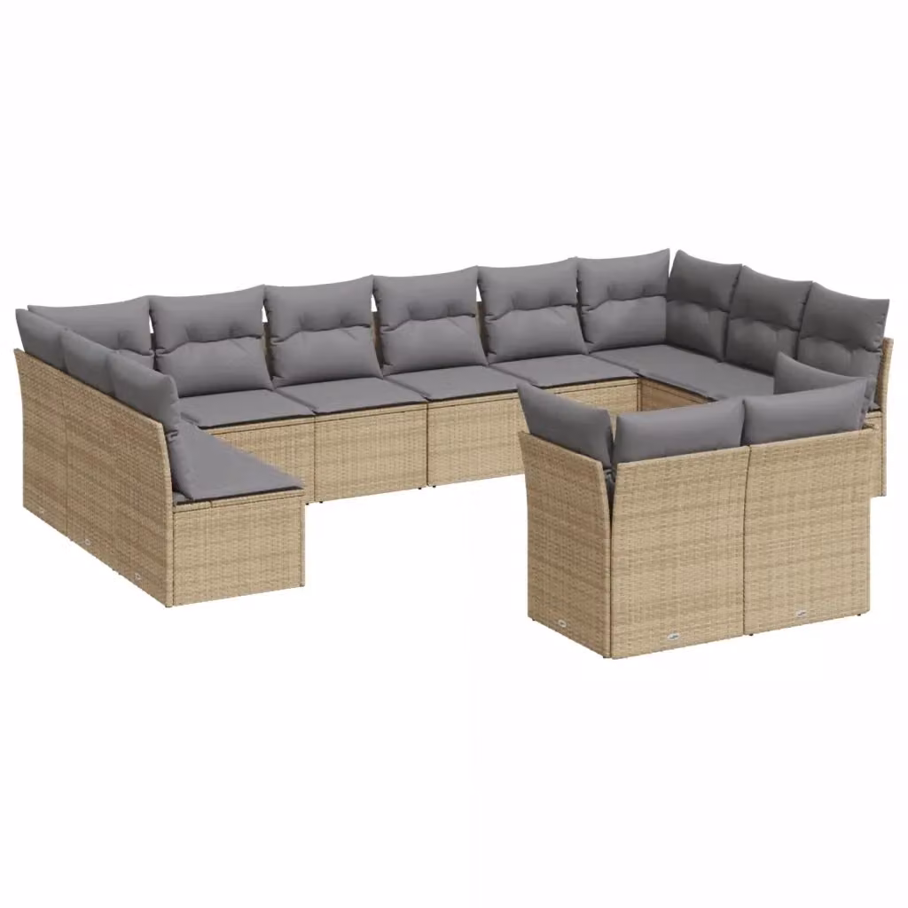 Set di Divani da Giardino VIDAXL in Polyrattan Beige con Cuscini, Composizione a U per 12 Persone – 2