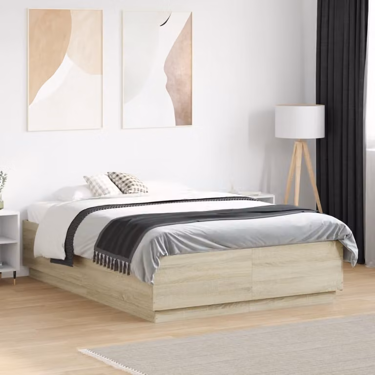 vidaXL Giroletto Moderno con Luci LED e Porta USB in Legno Rovere Sonoma, L/P/H: 190 x 140 x 30 cm