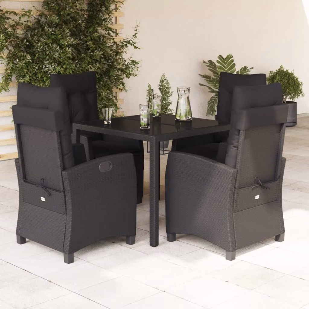 Maison Exclusive - Set da pranzo da giardino 5 pezzi con cuscini in polyrattan nero