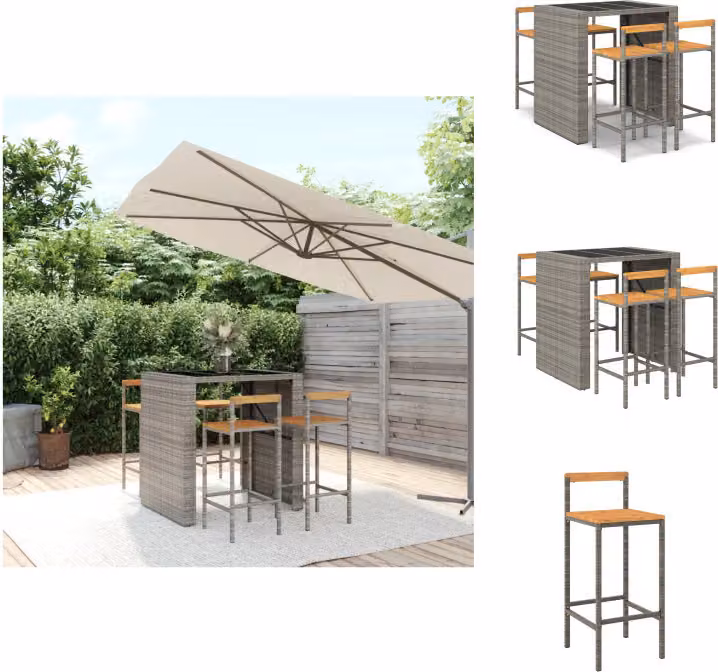 vidaXL Set bar da giardino 5 pezzi in poly rattan grigio e legno massiccio di acacia - Set di mobili da giardino