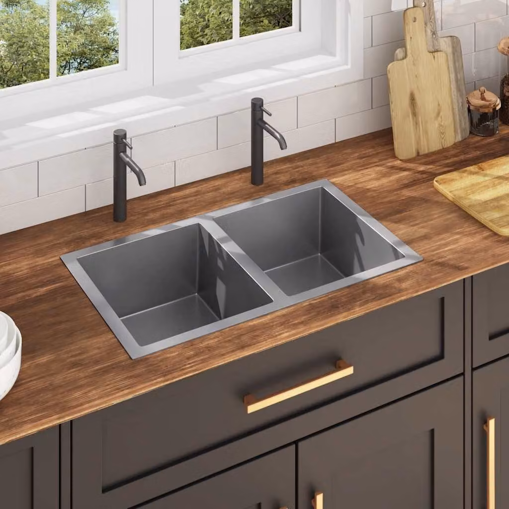 vidaXL Lavello da Cucina Lavorato a Mano in Acciaio Inox Grigio Argento L/P/H: 76 x 44 x 20 cm