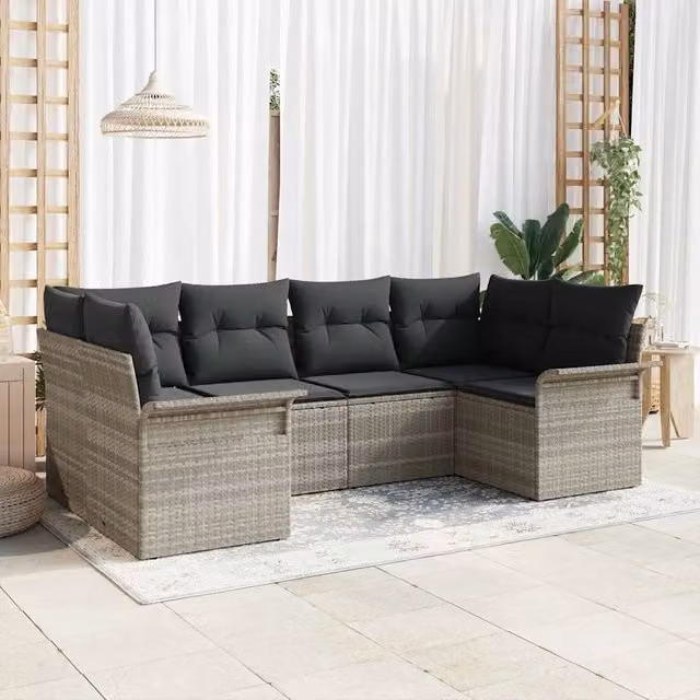Set Divano da Giardino 6 pz Grigio chiaro Poly Rattan 3354171