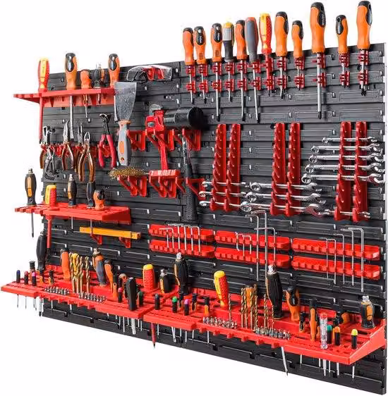Pannello adesivo in plastica per officine e carrozzerie - 58 ganci - 115 x 78 cm