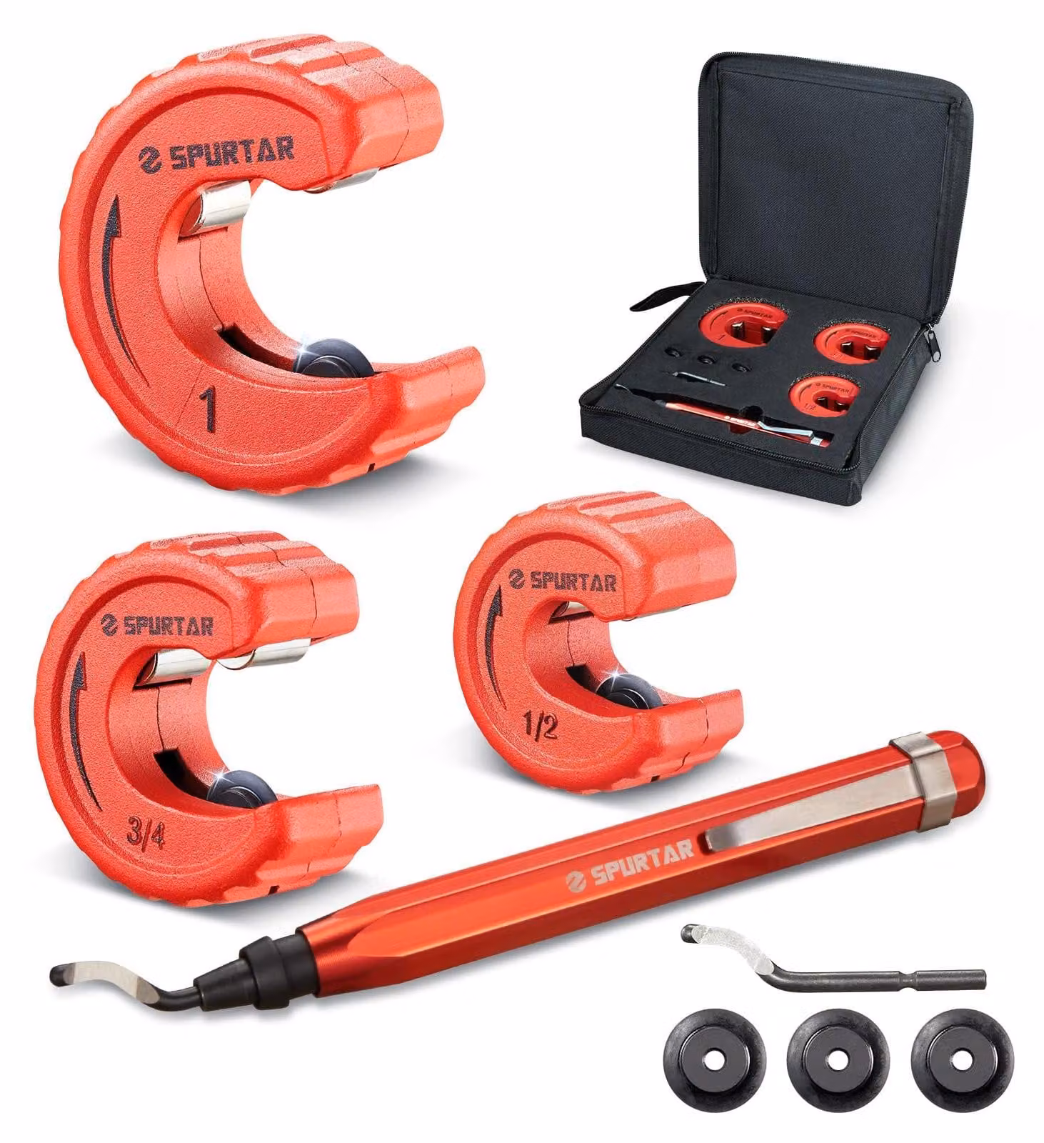 Set di 4 utensili per tagliare tubi, comprensivo di 3 tronchesi per tubi in ottone