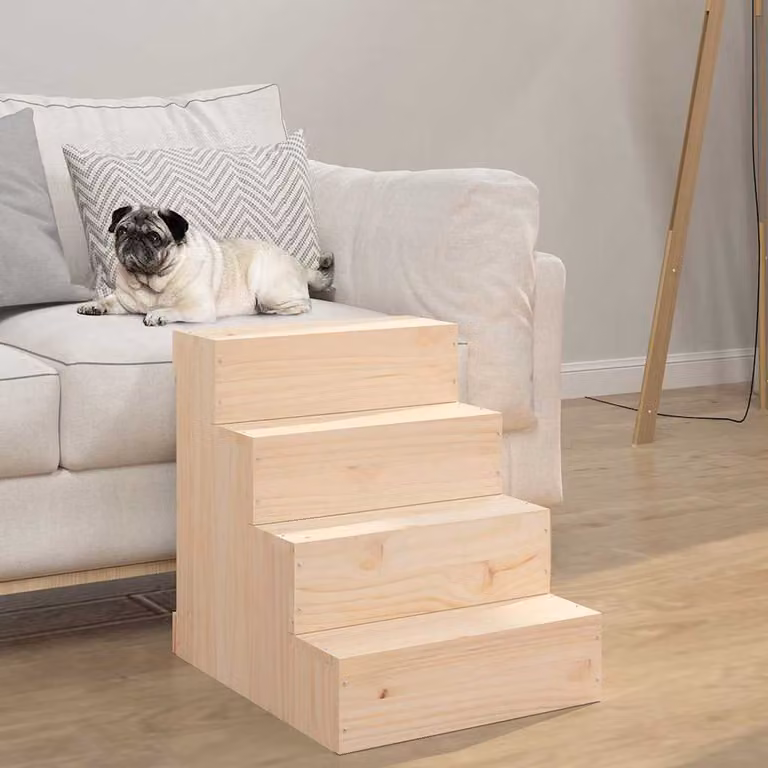 vidaXL Scala per Animali in Legno di Pino Naturale L: 40 cm, P: 49 cm, H: 47 cm