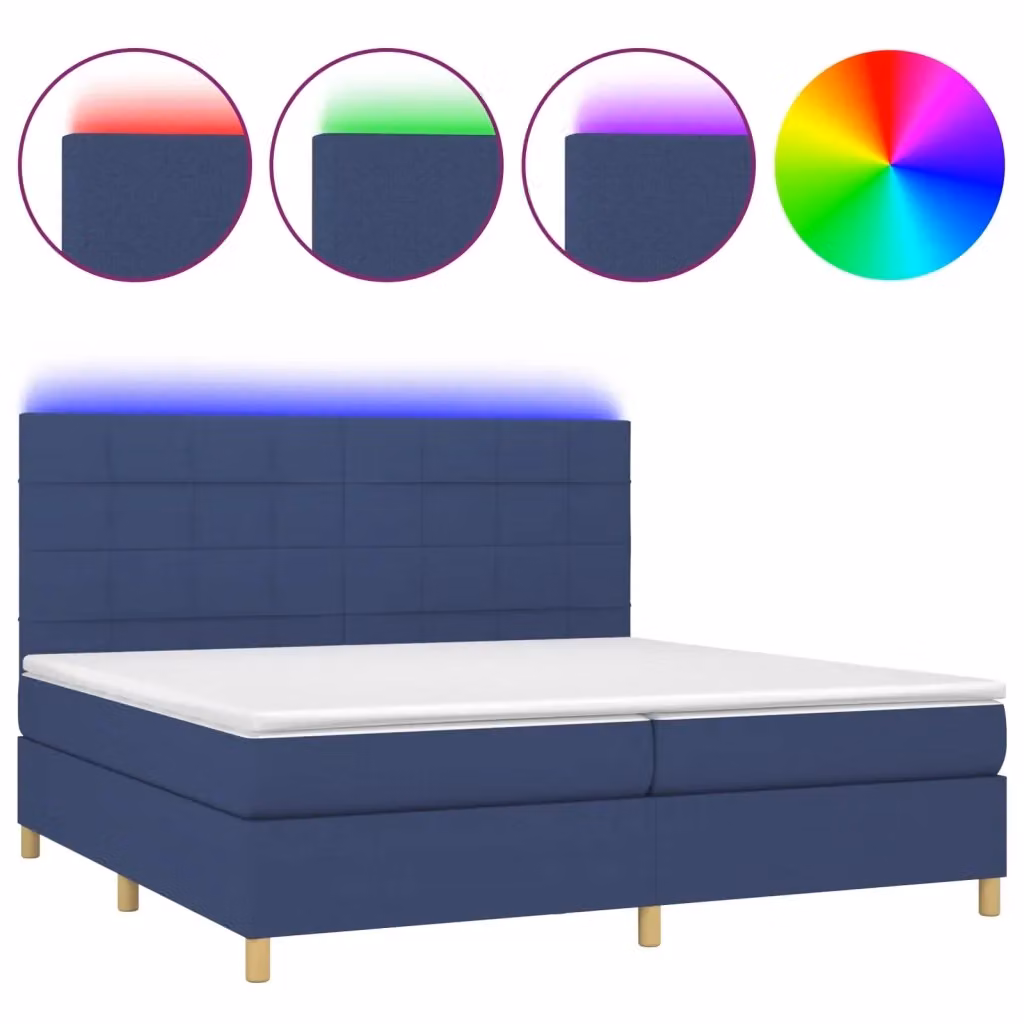 Letto Ibrido vidaXL con Materasso e Illuminazione LED Blu, Rivestimento in Tessuto, L/P: 200 x 200 cm – 2