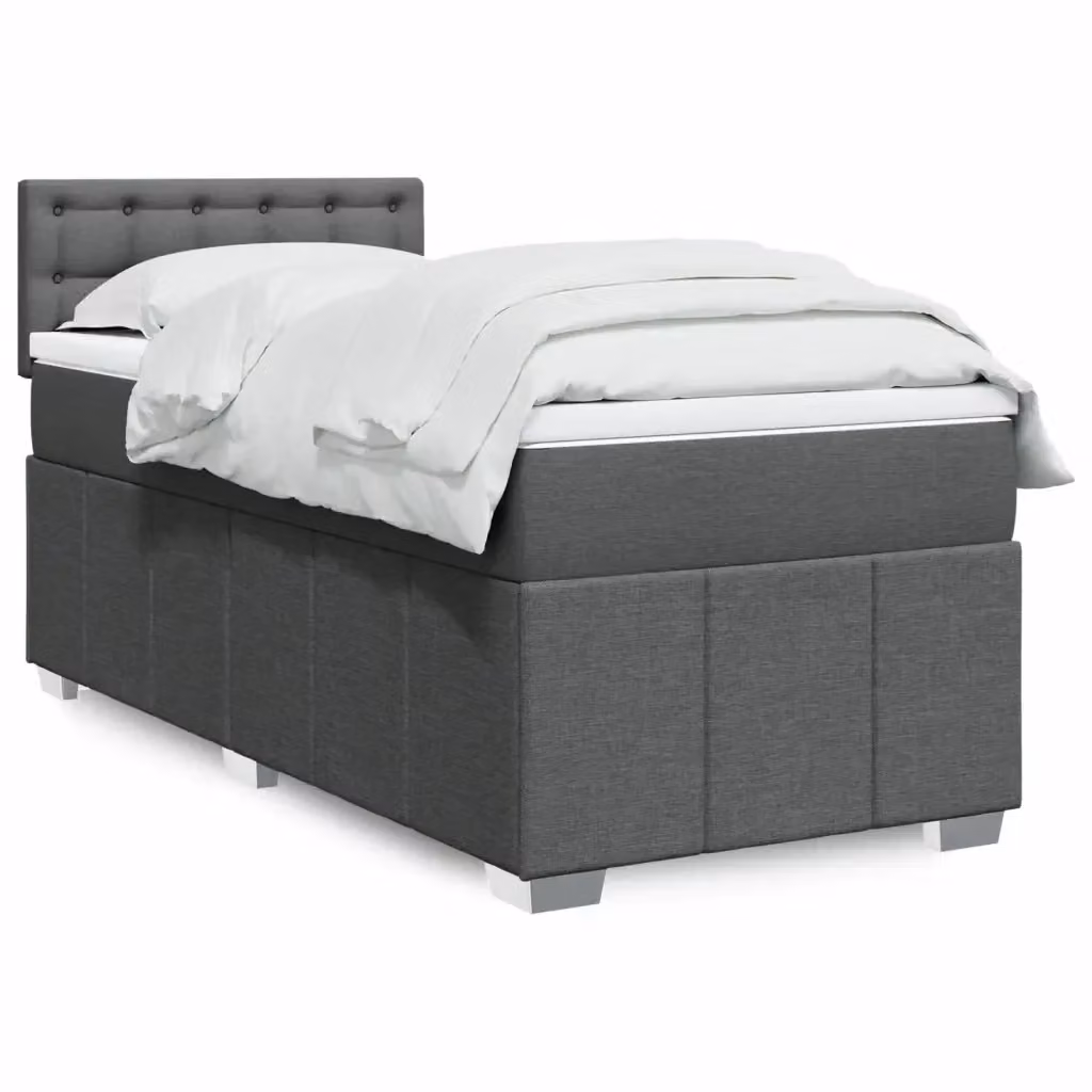 Letto singolo moderno con materasso ibrido e struttura imbottita in tessuto, dotato di illuminazione sottostante e porta di ricarica USB, colore grigio e bianco, L/P: 90 x 190 cm – 2