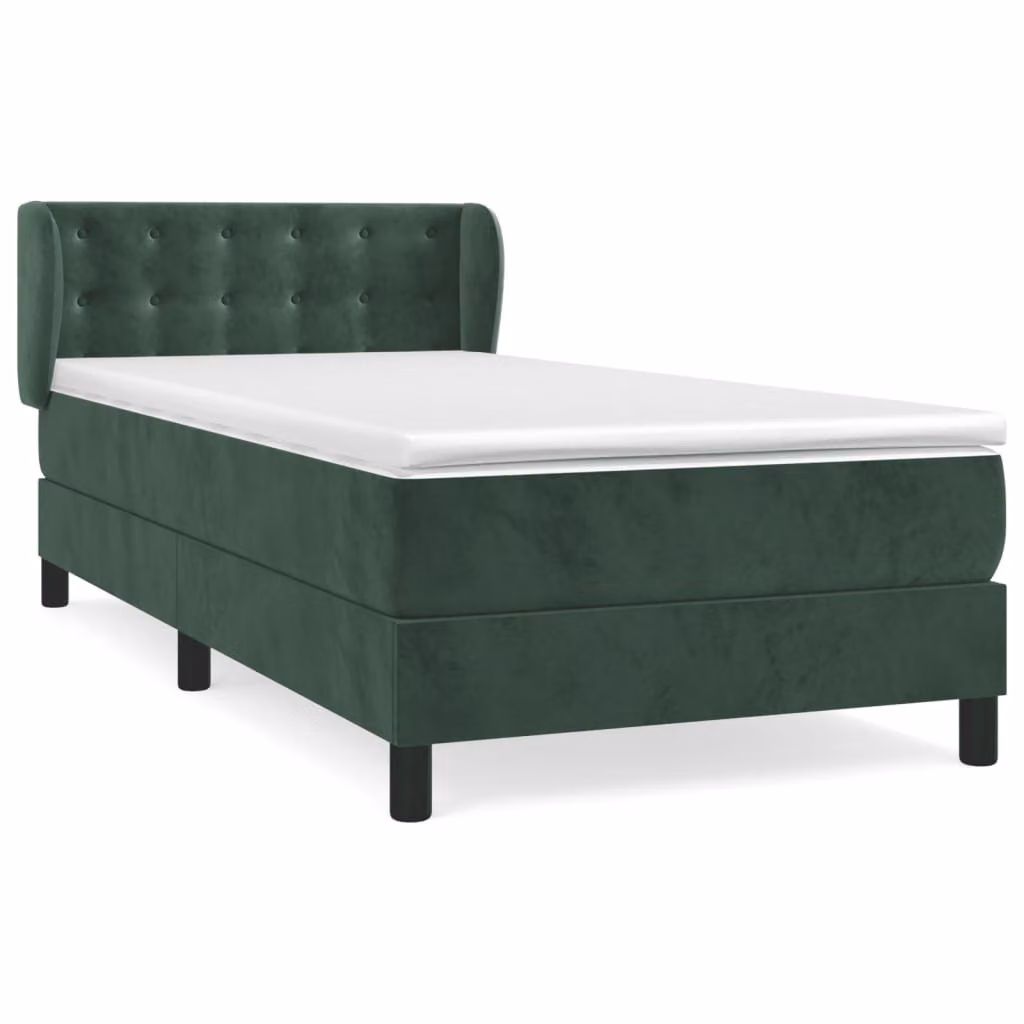 Giroletto a Molle con Materasso Verde Scuro 90x190 cm Velluto