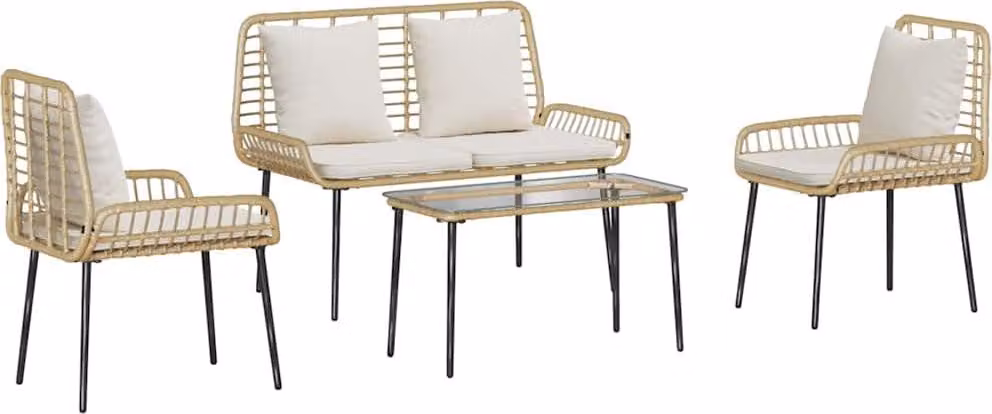 Set di Mobili da Giardino 4 pcs Nero e Crema polyrattan
