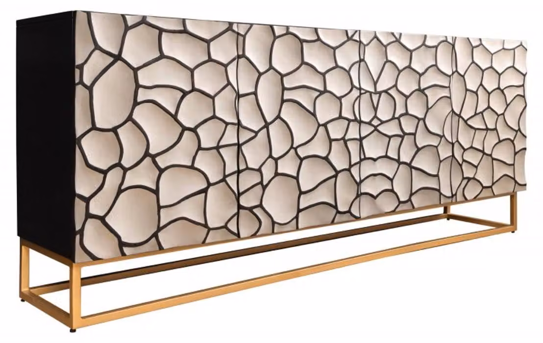 Credenza Casa Padrino in ottica 3D nero / bianco / oro - Mobili moderni in legno massiccio