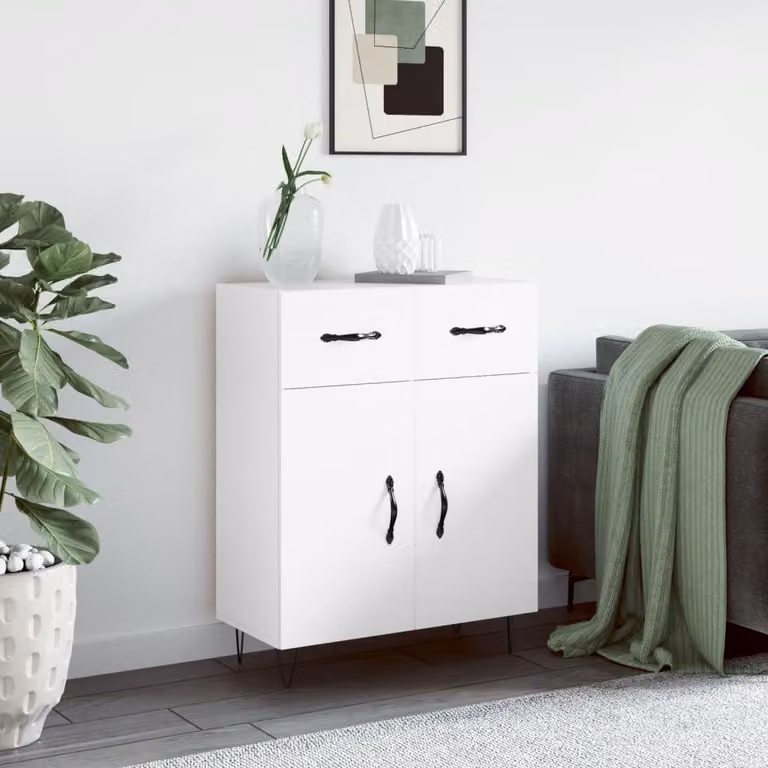 Credenza bianca moderna vidaXL in legno e metallo, L: 69,5 cm, P: 34 cm, H: 90 cm