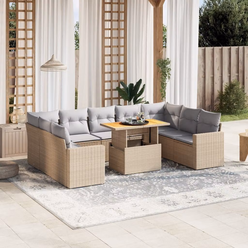 Maison Exclusive - Set Divano da Giardino 10 pz con Cuscini Beige in Polyrattan