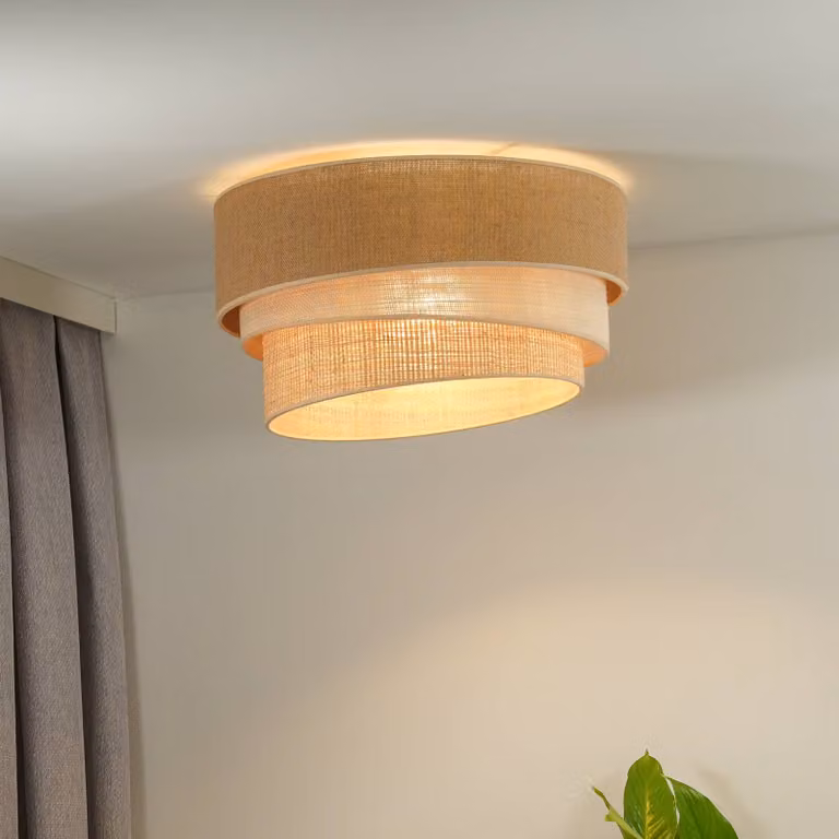 Plafoniera soffitto Trio Jute Euluna, dimmerabile, Marrone / Ruggine, Soggiorno / Sala da pranzo, Tessuto / Stoffa / Seta, Plafoniera