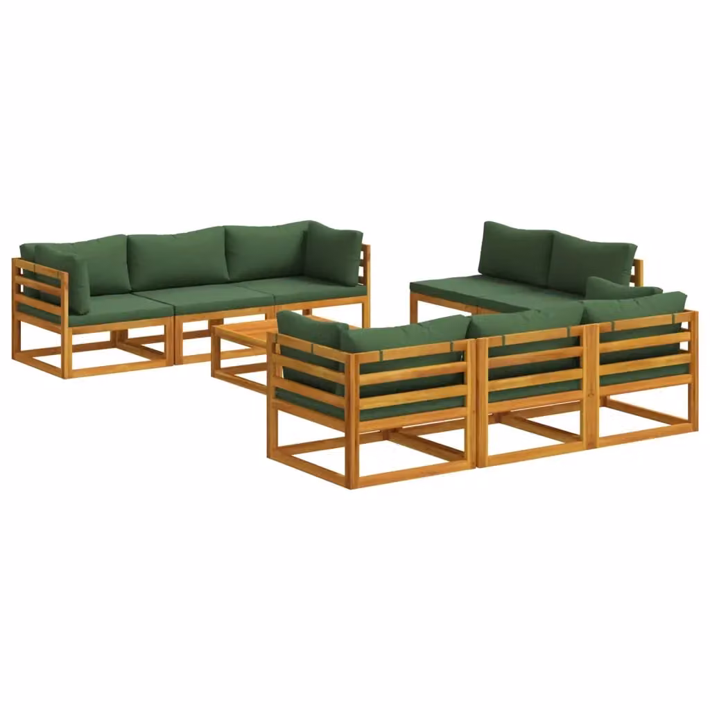 Set Salotto da Giardino Componibile vidaXL in Legno di Acacia con Cuscini, 9 Pezzi, Marrone e Verde – 2