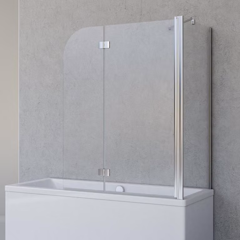 Cabina doccia Schulte per vasca Angle, in 2 parti con pannello laterale, profilo colore cromo, vetro di sicurezza 5 mm (ESG) chiaro, schermo pieghevole: 112 x 142 cm, pannello laterale adatto a una vasca da 69 - 71 cm