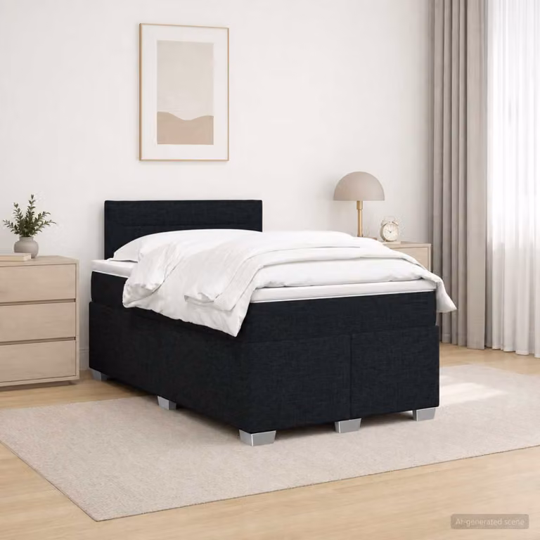 Letto box spring con materasso ibrido vidaXL in tessuto nero L 120 x P 200 cm
