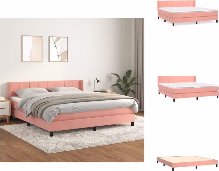vidaXL Letto a molle con materasso rosa 160x200 cm in velluto - Letti & Reti