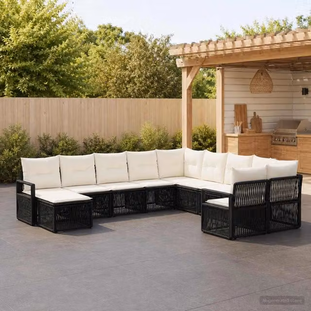 Set Divano da Giardino 11 pz Nero polyrattan 3435910