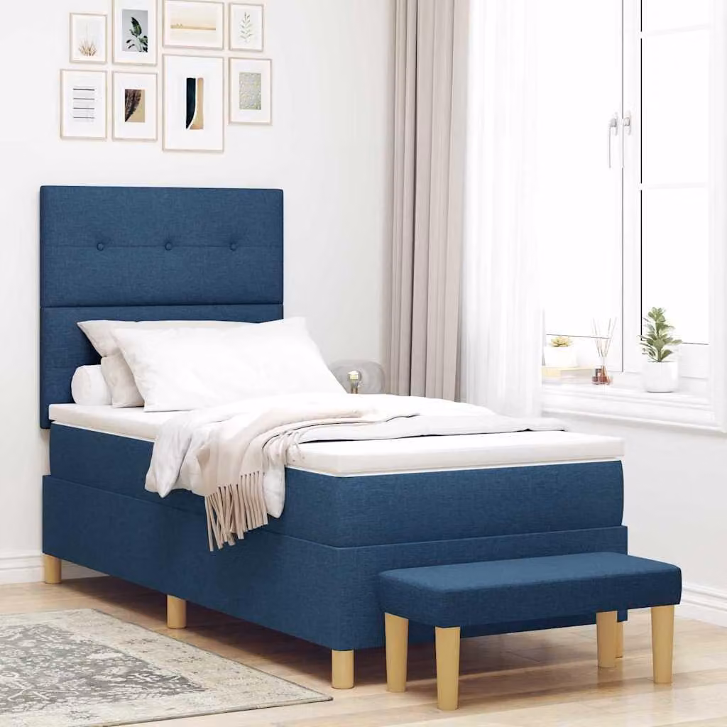Maison Exclusive - Letto boxspring con testiera blu 200 x 90 cm in tessuto