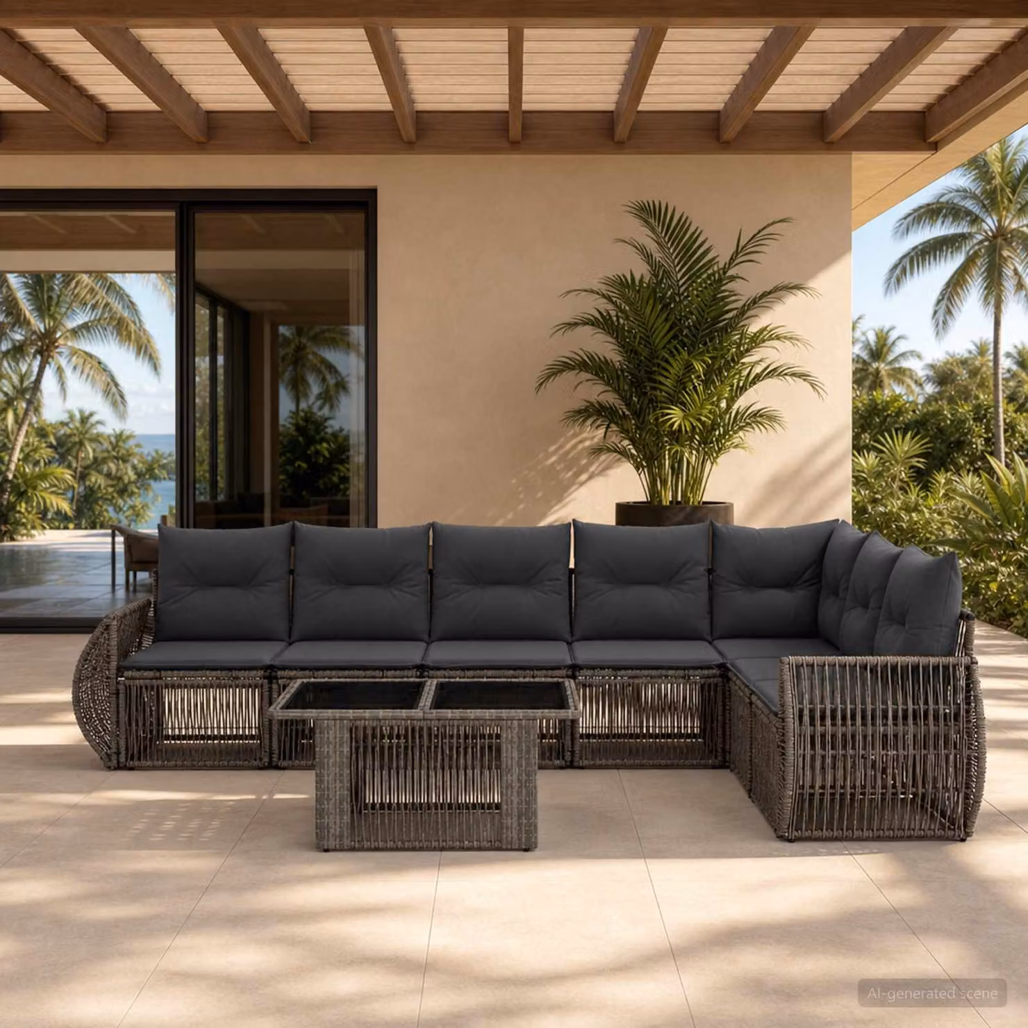 Set Divano da Giardino vidaXL 8 pz in Polyrattan Grigio e Antracite con Tavolino e Cuscini