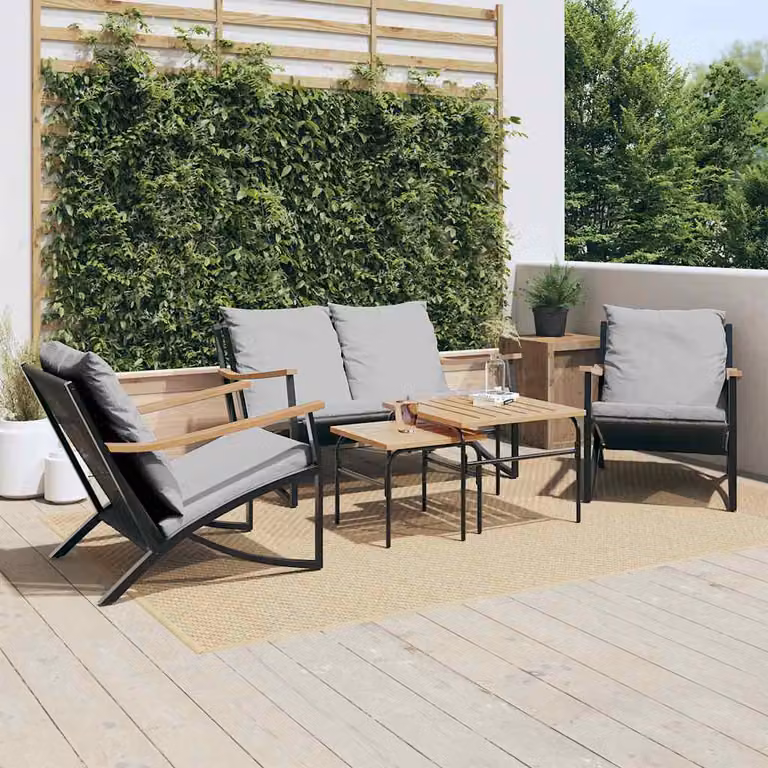Set di mobili da balcone e giardino vidaXL in acciaio verniciato nero e grigio con 5 pezzi