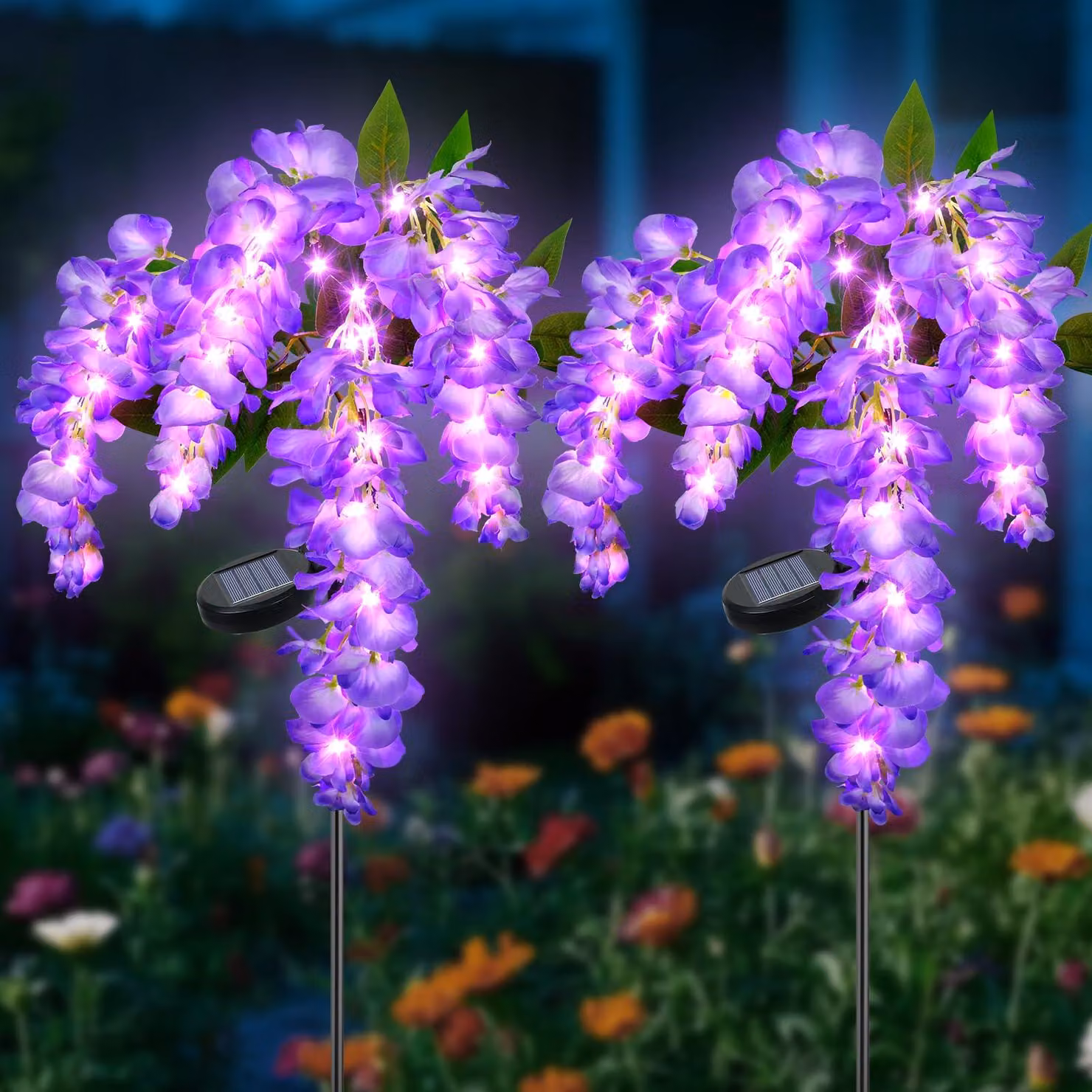 Lampade solari con effetto pioggia blu, luci LED viola, confezione da 2, impermeabili