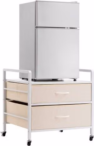 VEVOR Supporto per Mini Frigo su Ruote con 2 Cassetti, Ripiano Mobile in Metallo Bianco per Ufficio e Casa, Capacità di Carico 80 kg