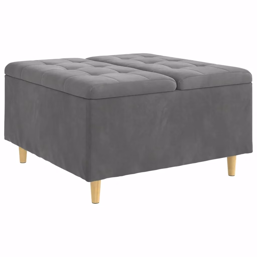 Pouf con contenitore vidaXL in velluto grigio, rettangolare, L 80 cm x P 80 cm x H 45 cm – 2