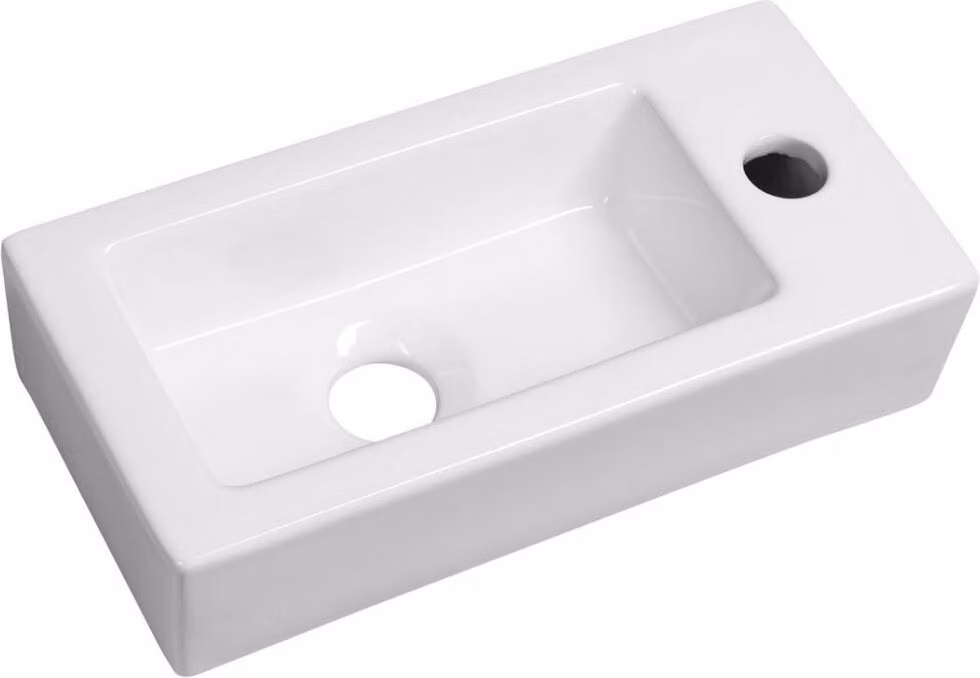 Lavabo ZOE in Vetroceramica 37x18 cm, foro per rubinetto a destra