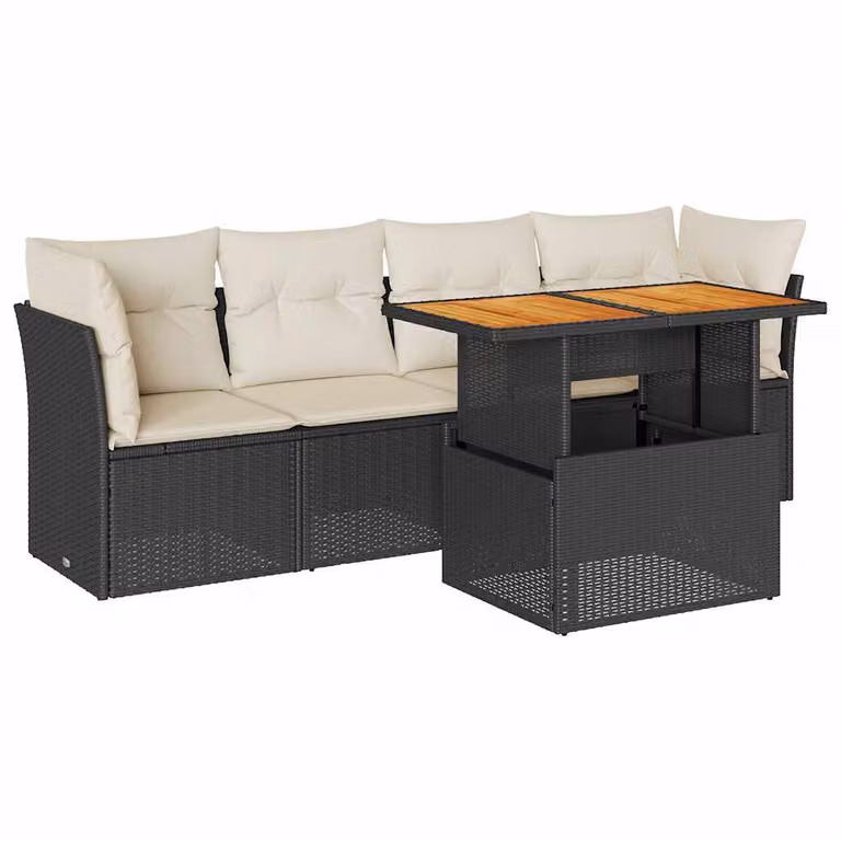 Set Divani da Giardino 5 pz con Cuscini in Polyrattan Nero