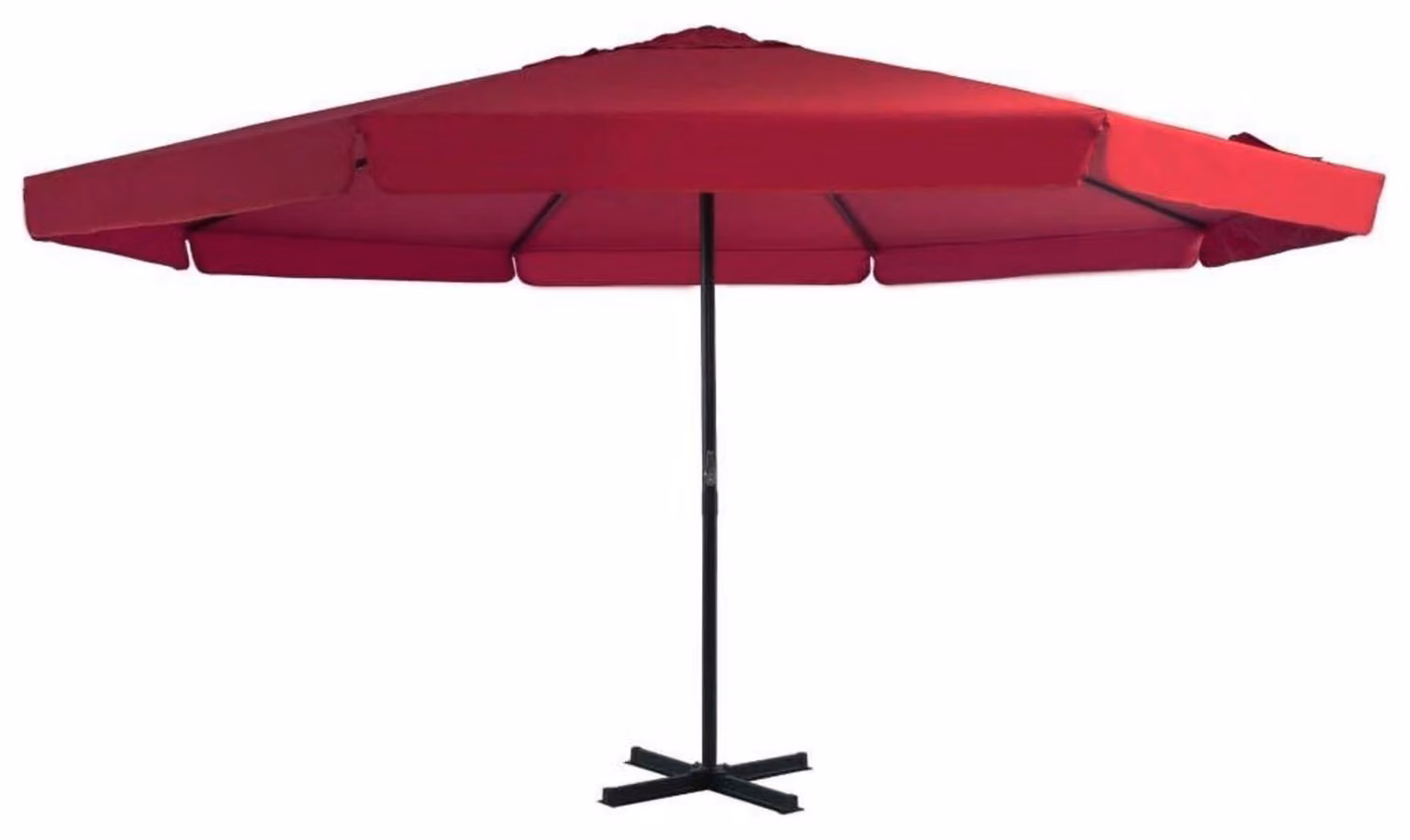 Ombrellone con diametro di 5 metri, palo in alluminio, colore bordeaux, base a croce. Protezione UV, resistente alle intemperie