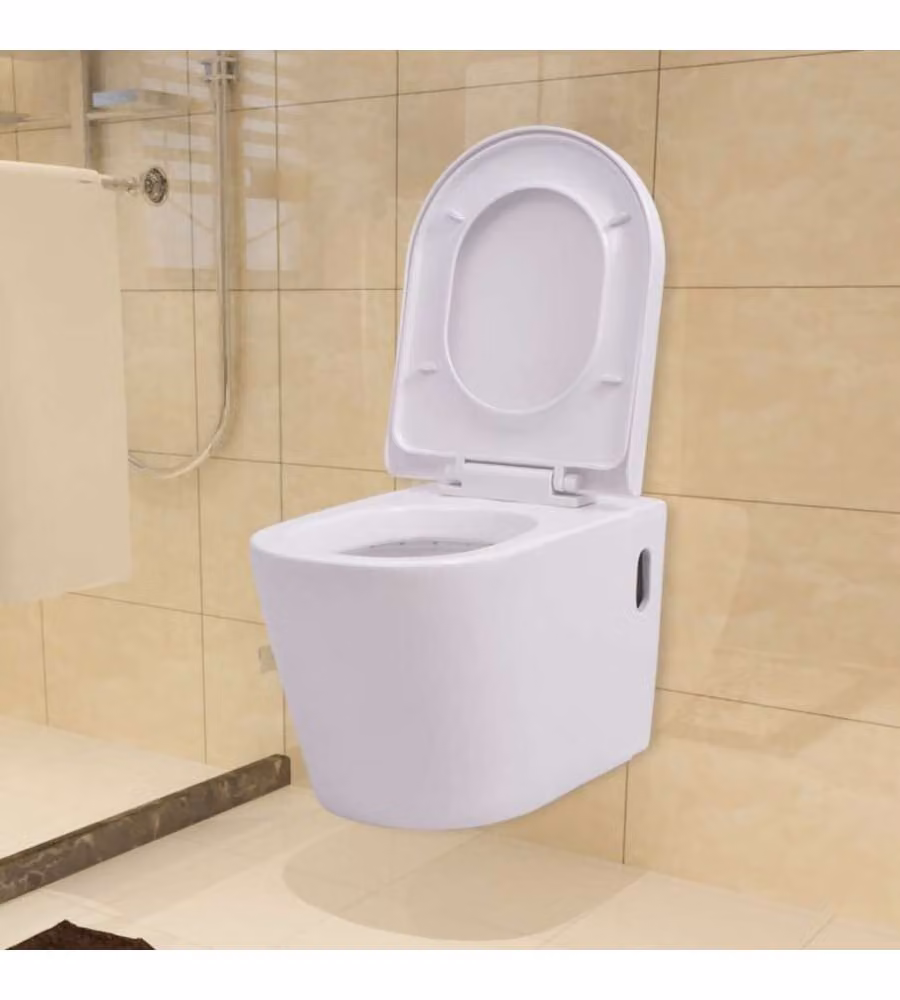 WC a Muro con Sciacquone Nascosto in Ceramica Bianco