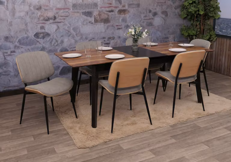Set di 6 sedie da pranzo HWC-O44, sedia per cucina, struttura in legno massello, rivestimento in tessuto (370g/m²), , colore: naturale, grigio chiaro