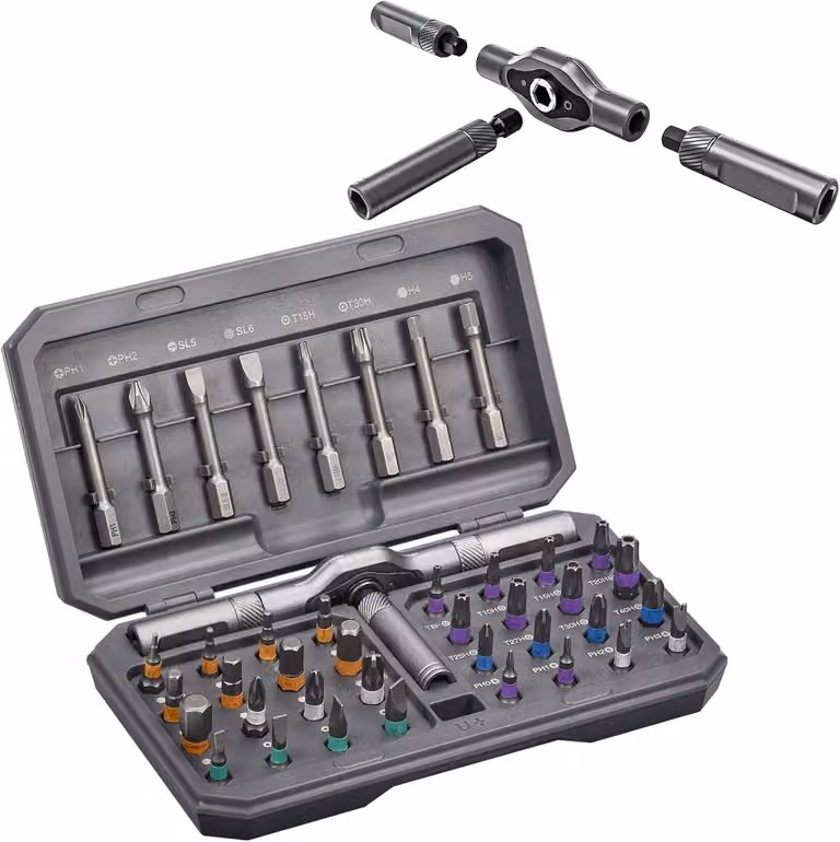 Elzusha - Set di cacciaviti magnetici 42-in-1 con manico a cricchetto e 40 punte