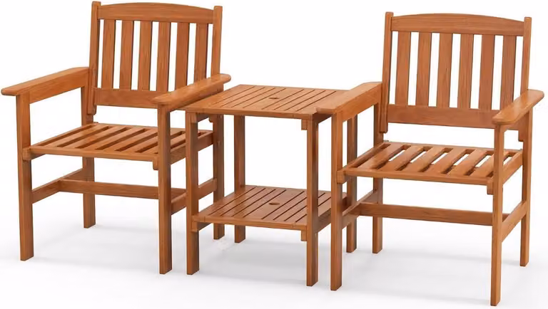 Set da bistrò in legno da 3 pezzi con 2 sedie, tavolo e foro per il gruppo sedute per ombrellone
