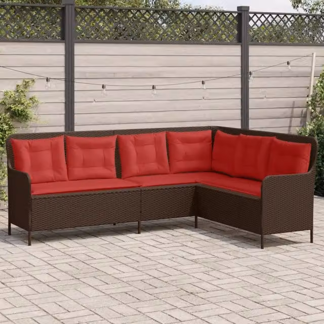 Divano da giardino con Cuscini a forma di L Polyrattan Marrone 369006