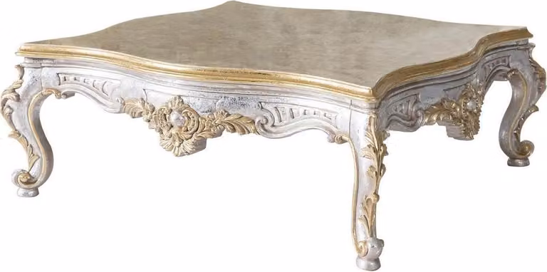 Casa Padrino tavolino barocco oro / argento 125 x 125 x h. 50 cm - tavolino da salotto in legno massiccio in stile barocco - nobile e magnifico